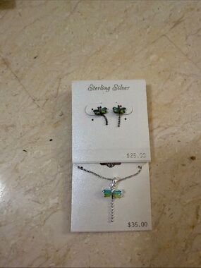 Green Dragonfly Necklace and Earring Set